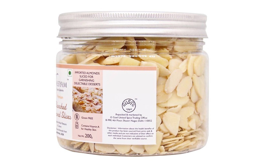 Tassyam Blanched Almond Slices    Jar  200 grams